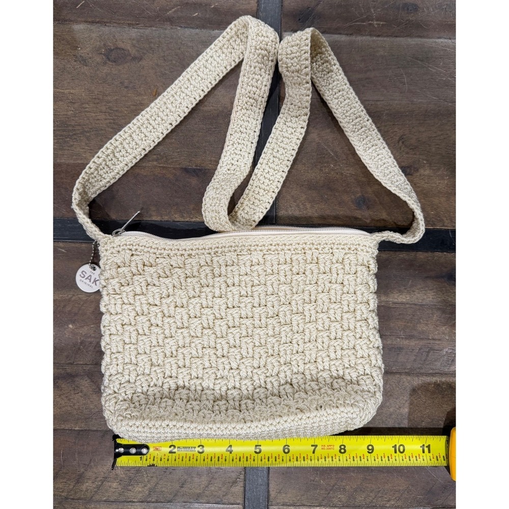 The Sak Original Crochet Crossbody Bag purse Cream Woven Zip Shoulder Bag Boho - Picture 4 of 5